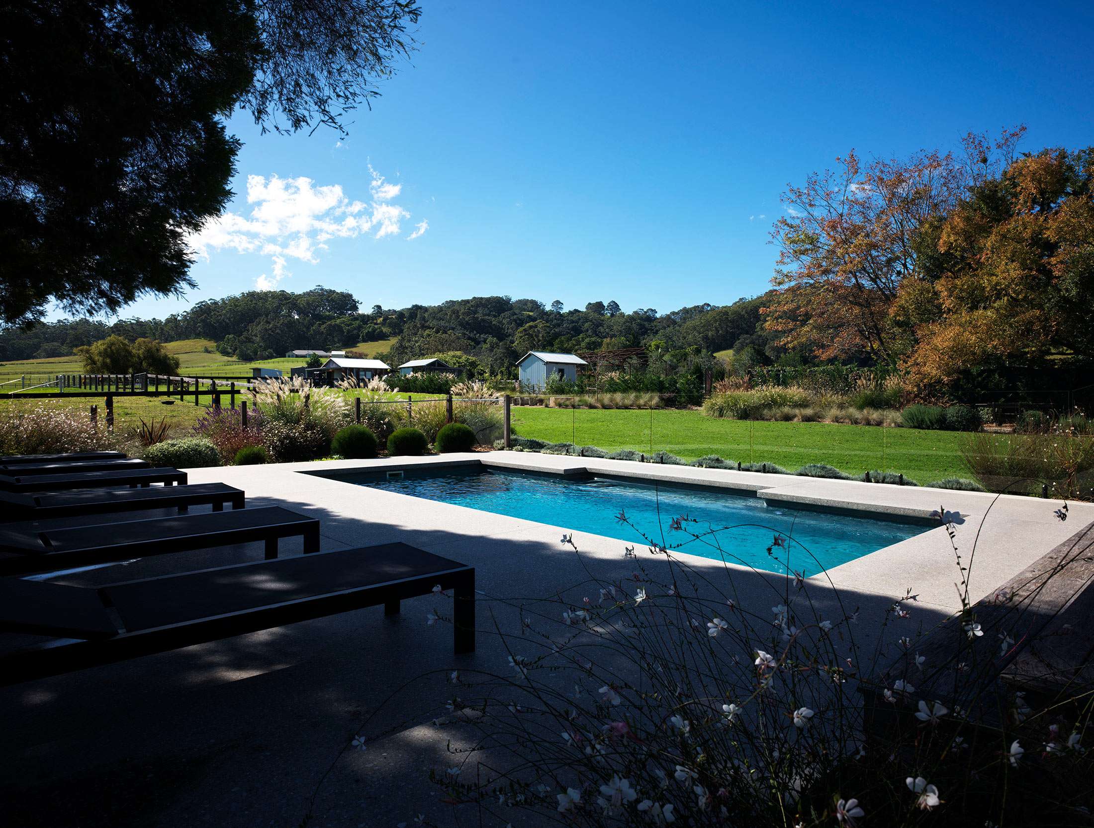Heated pool with sun lounges